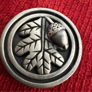 Pewter Acorn Oak Leaf Lapel Pin Signed BFD Betsy Fields Designs Autumn VTG 12P